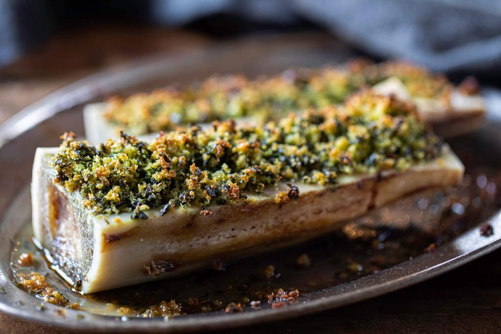 Canoe cut bone marrow roasted with garlic and parsley